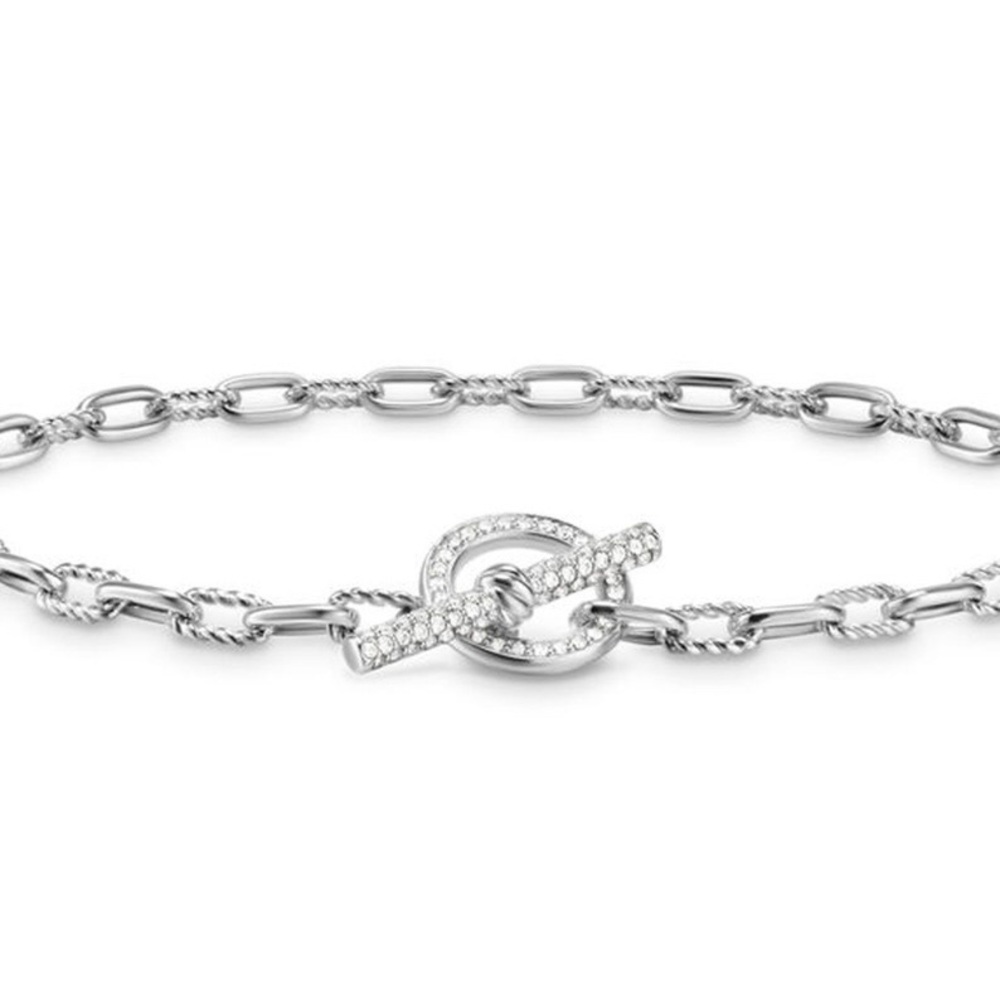 Toggle Pave Silver Cable Necklace